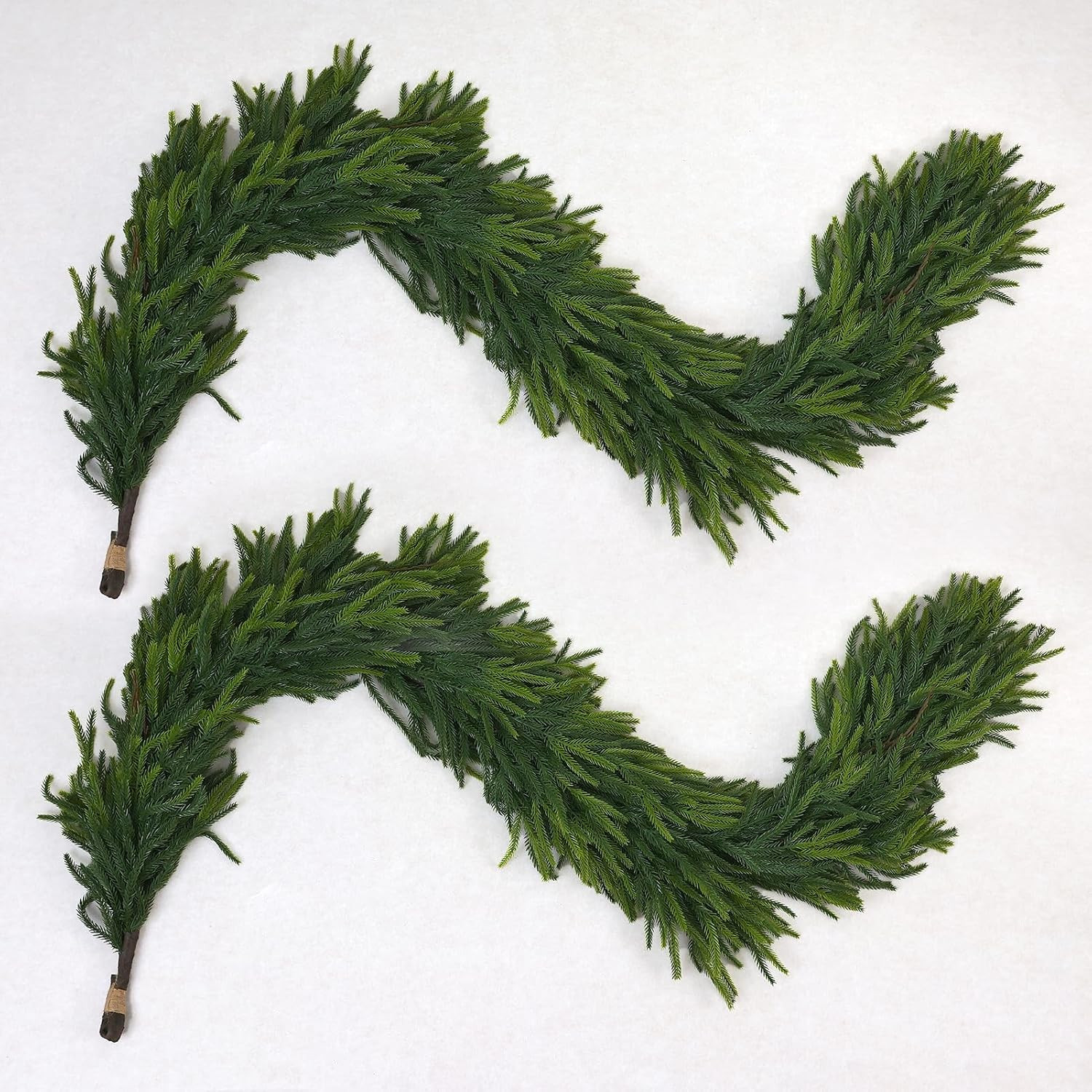6FT Artificial Norfolk Pine Garland 2 Pack – Dense Green Christmas Garland, Real Touch Holiday Greenery for Front Door, Fireplace Mantel, Staircase, Indoor Outdoor Home Decoration | Amazon (US)