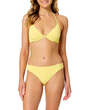 GB Solid Scrunchie Textured Halter Underwire Swim Top & High Leg Scoop Hipster Swim Bottom | Dill... | Dillard's