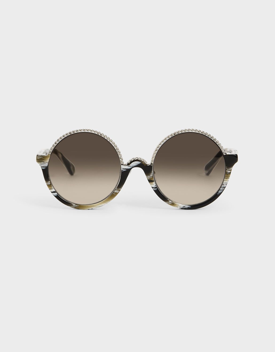 Printed Half Frame Embellished Round Sunglasses
- Multi | CHARLES & KEITH (US)