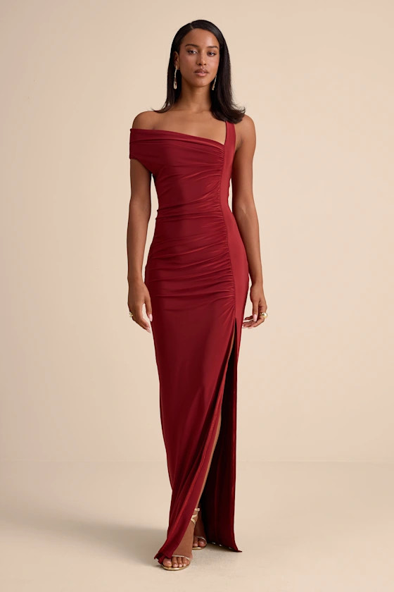 Josie Rust Red Jersey Knit Ruched Maxi Dress | Lulus