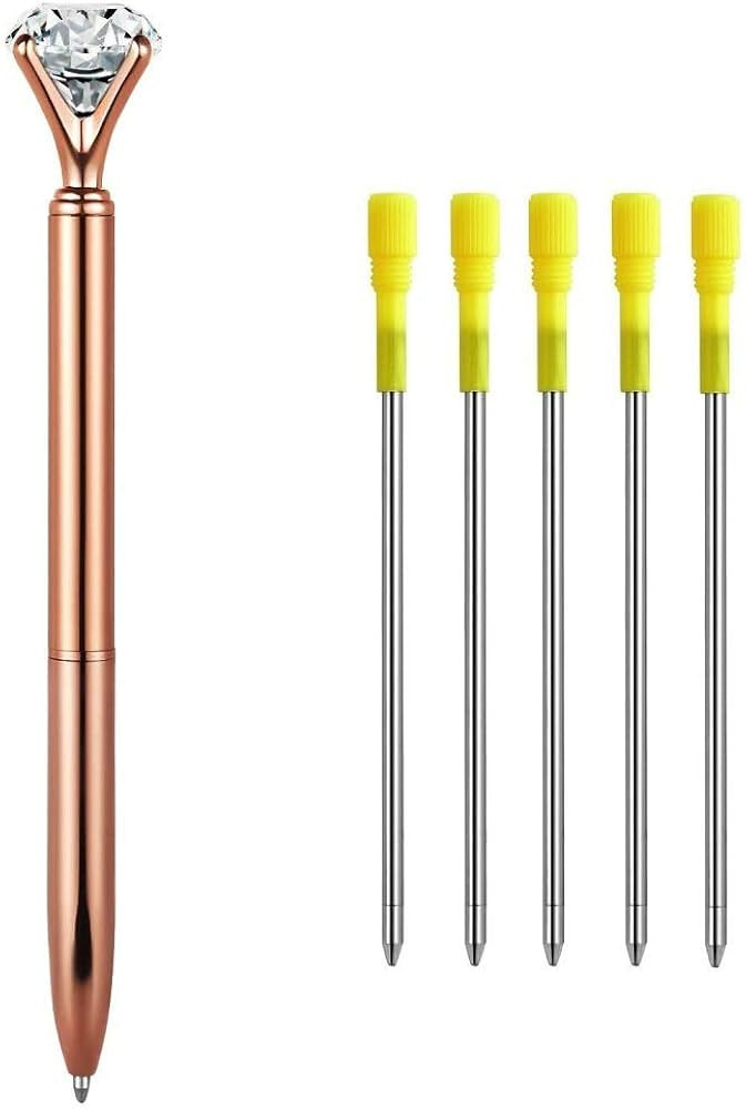 MengRan Pen + 5 Refills Rose Gold Pen with Big Diamond/Crystal -Metal Ballpoint Pen Rose Gold Off... | Amazon (CA)