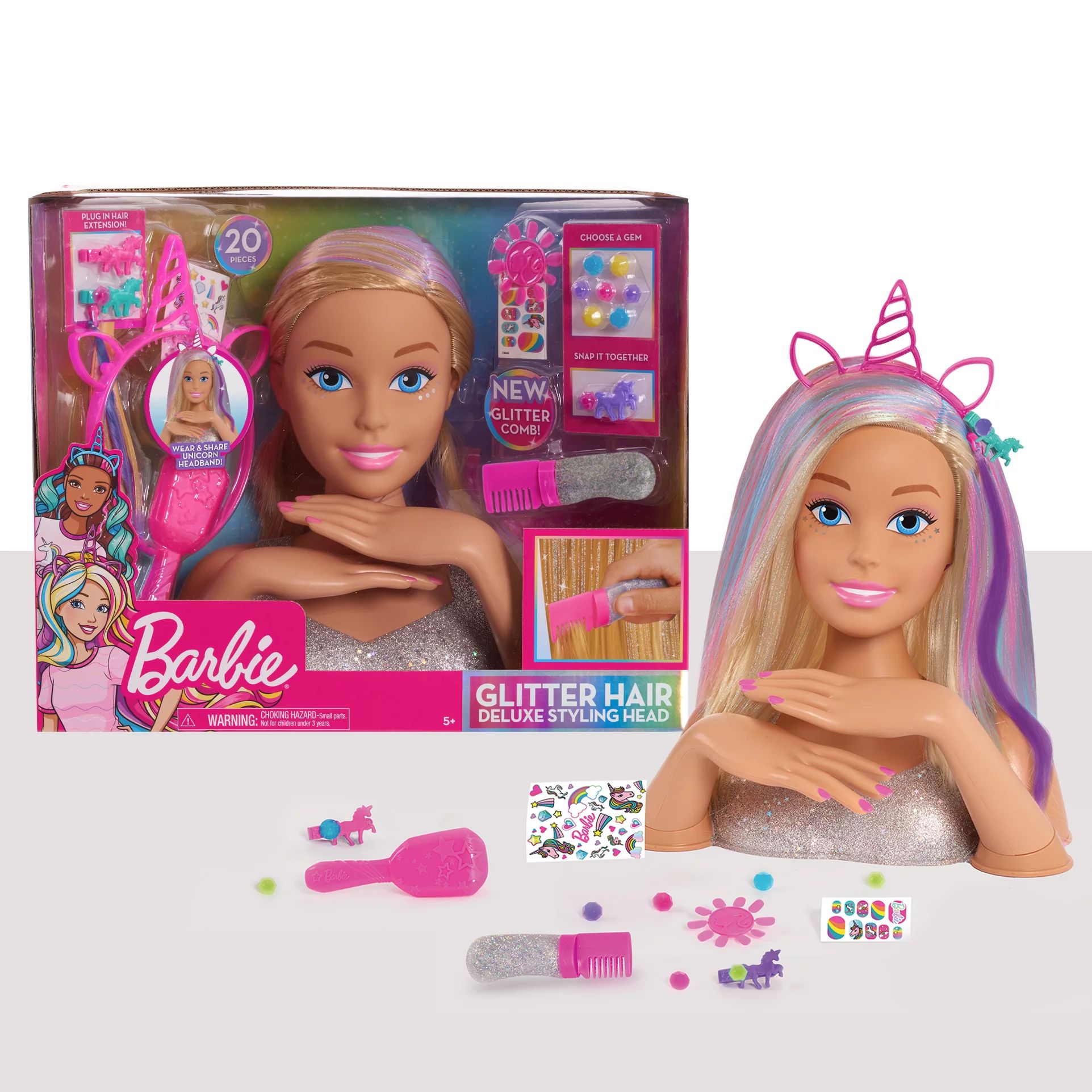 Barbie Deluxe 20-Piece Glitter and Go Styling Head – Blonde Hair, Ages 5+ | Walmart (US)