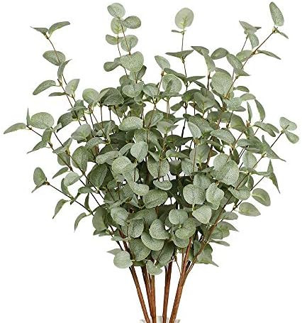 6 Pcs Artificial Greenery Stems Eucalyptus Leaf Spray in Green Greenery Stems Silk Plastic Plants... | Amazon (US)