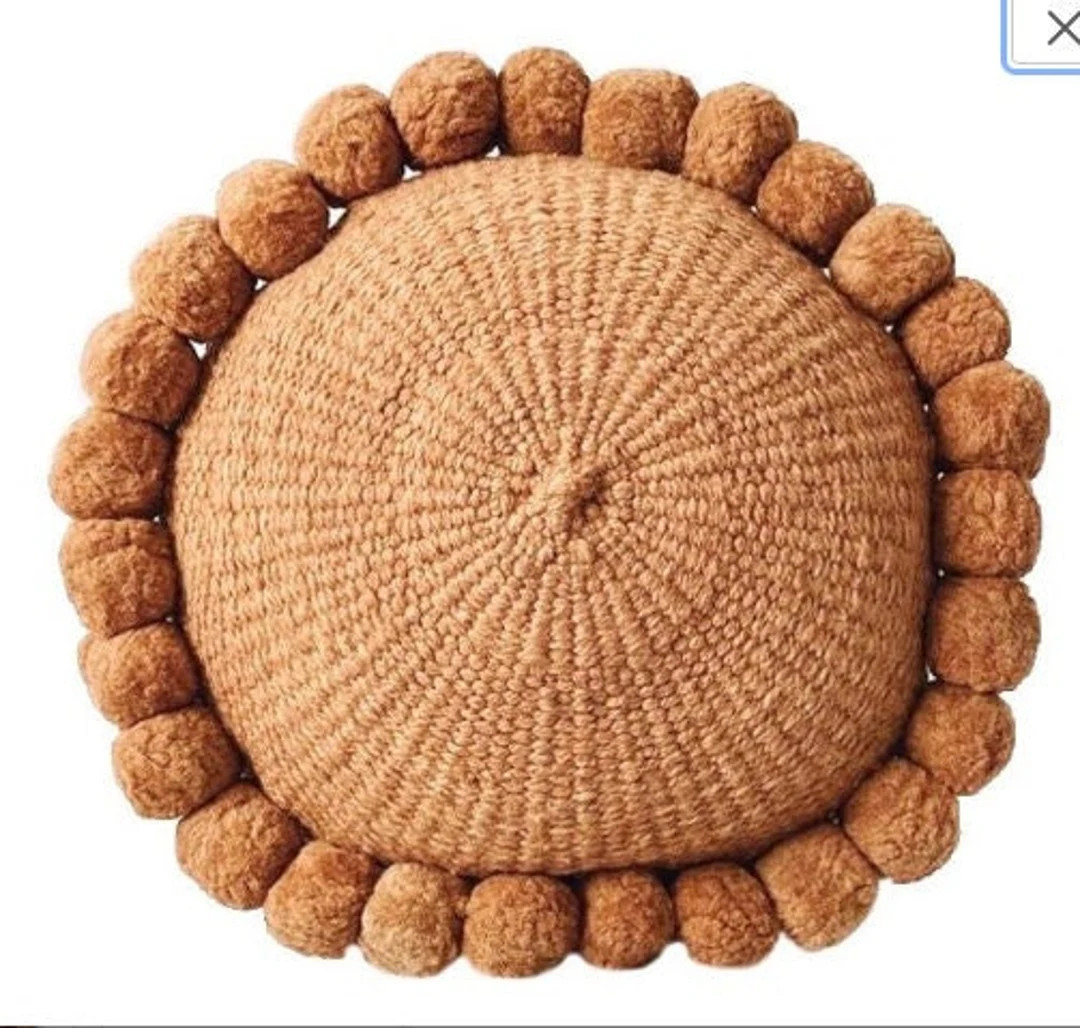 Large Pumpkin Handwoven wool Boho Pom Pom Pillow cover-Ready to ship | Etsy (US)