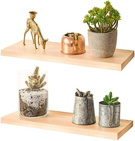 Labcosi Natural Wood Floating Shelves Wall Mounted with Invisible Bracket, 2-Pack Display Ledges ... | Amazon (US)
