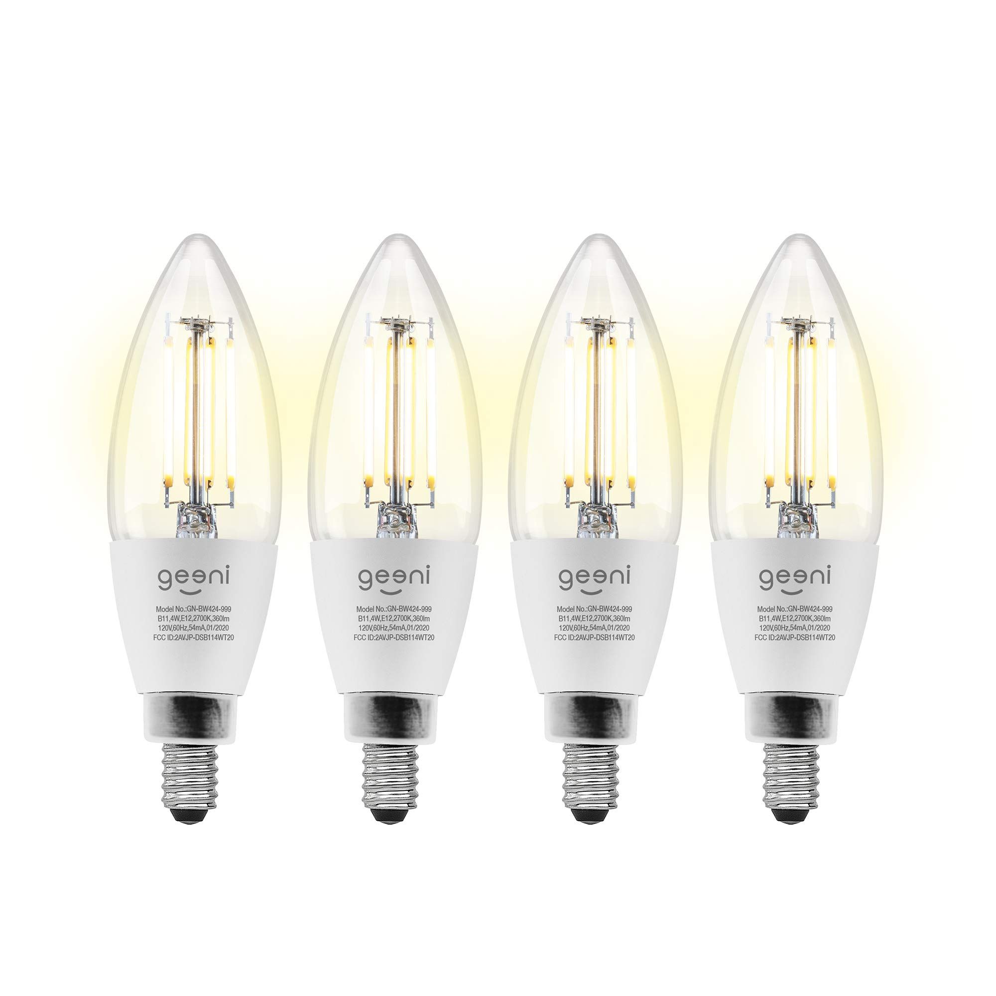 Geeni LUX Edison B11 Filament WiFi LED Smart Bulb, B11 Candelabra, 4W, E12 Base, Dimmable, White Lig | Amazon (US)