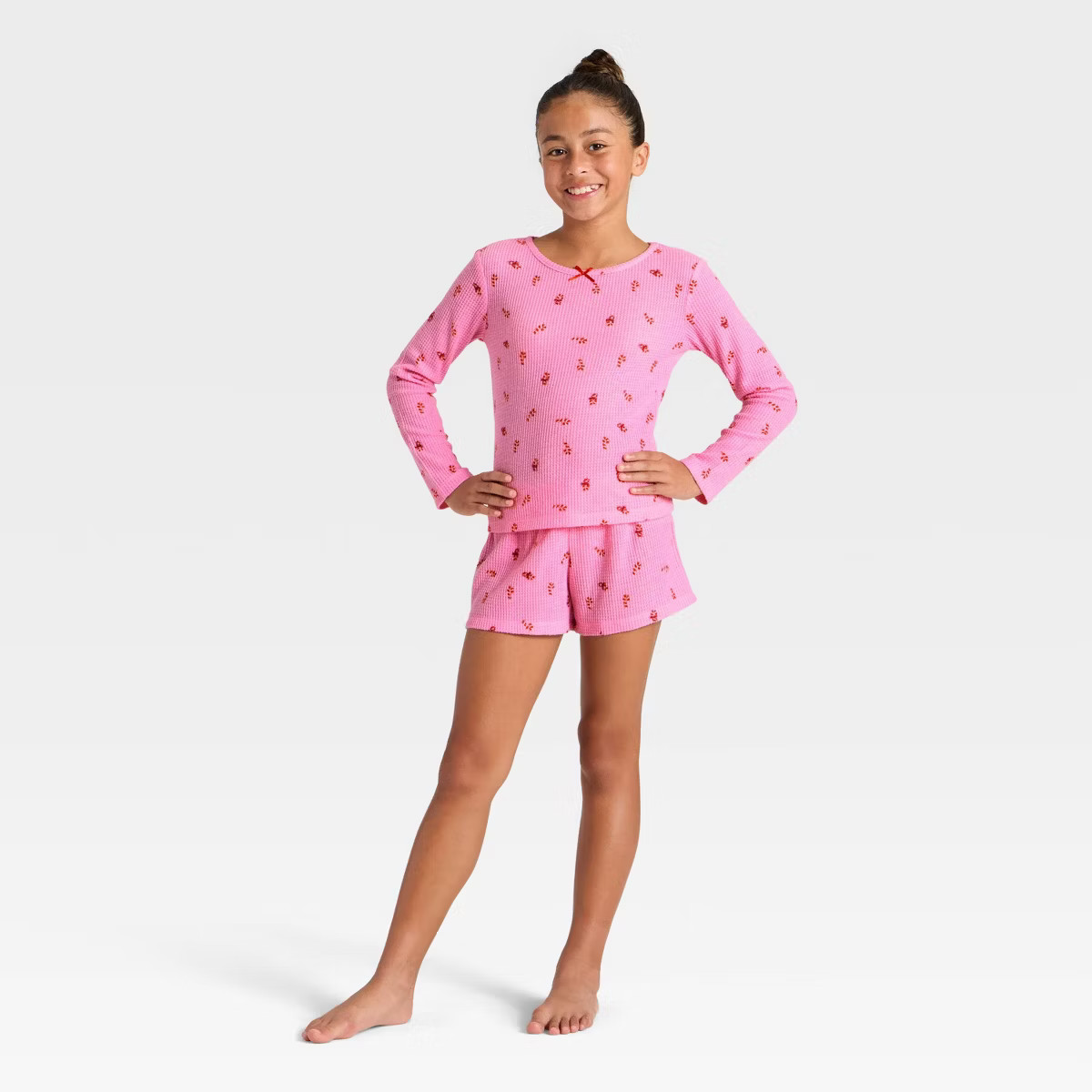 Girls' 2pc Long Sleeve Christmas Waffle Knit Pajama Set - Cat & Jack™ Pink | Target