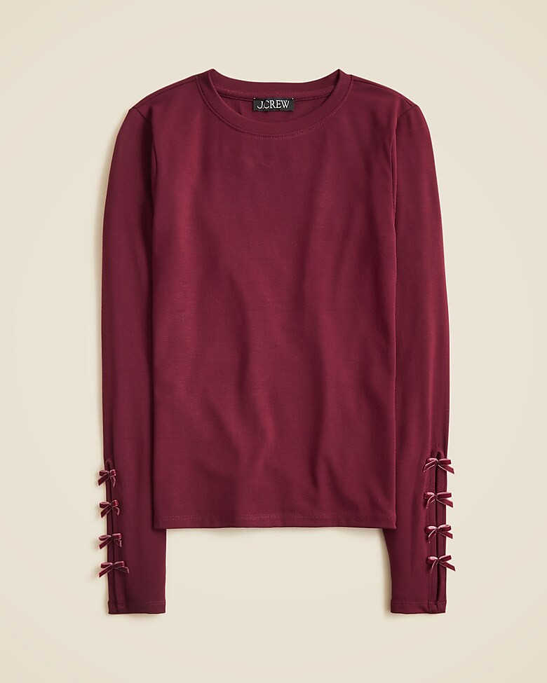 Refined rib long-sleeve T-shirt with bow cuffs | J. Crew US