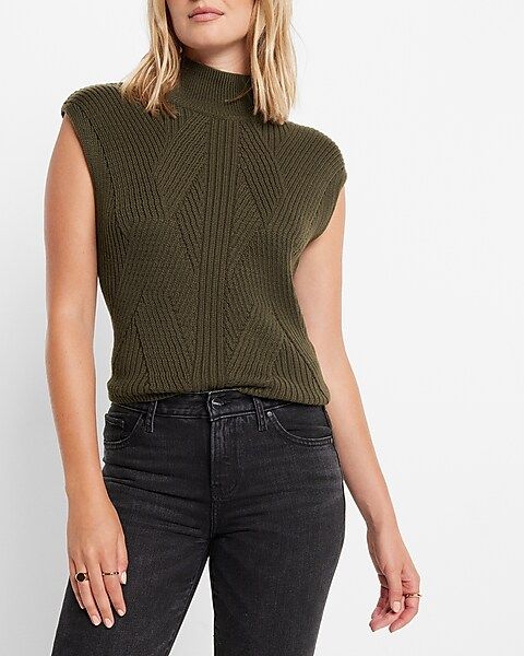 Ribbed Mock Neck Cap Sleeve Sweater | Express