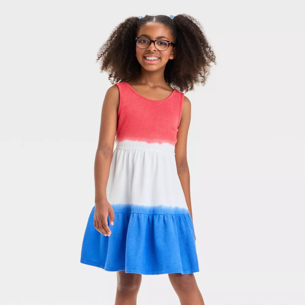 Girls' Sleeveless 4th of July Tie-Dye Terry Dress - Cat & Jack™ Red/White/Blue | Target
