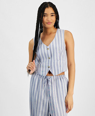 Hippie Rose Juniors' Sleeveless Linen Vest - Macy's | Macy's