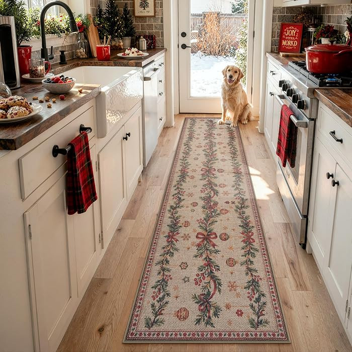 Lahome Christmas Runner Rug, 2x8 Christmas Non Slip Kitchen Hallway Runner | Amazon (US)