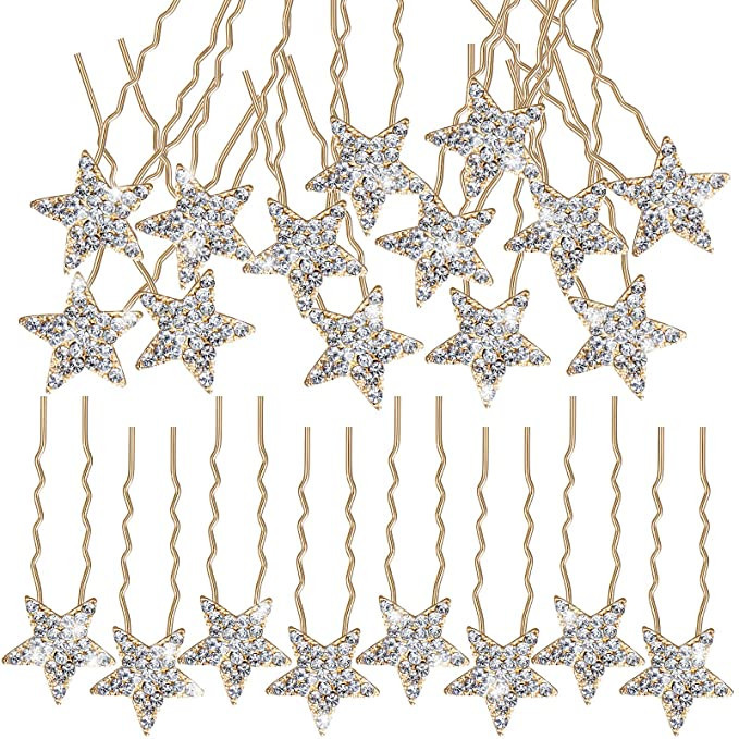 20 Pieces Star Rhinestone Hair Pins Bling Star Hair Clips Crystal Wedding Hair Clips for Brides G... | Amazon (US)