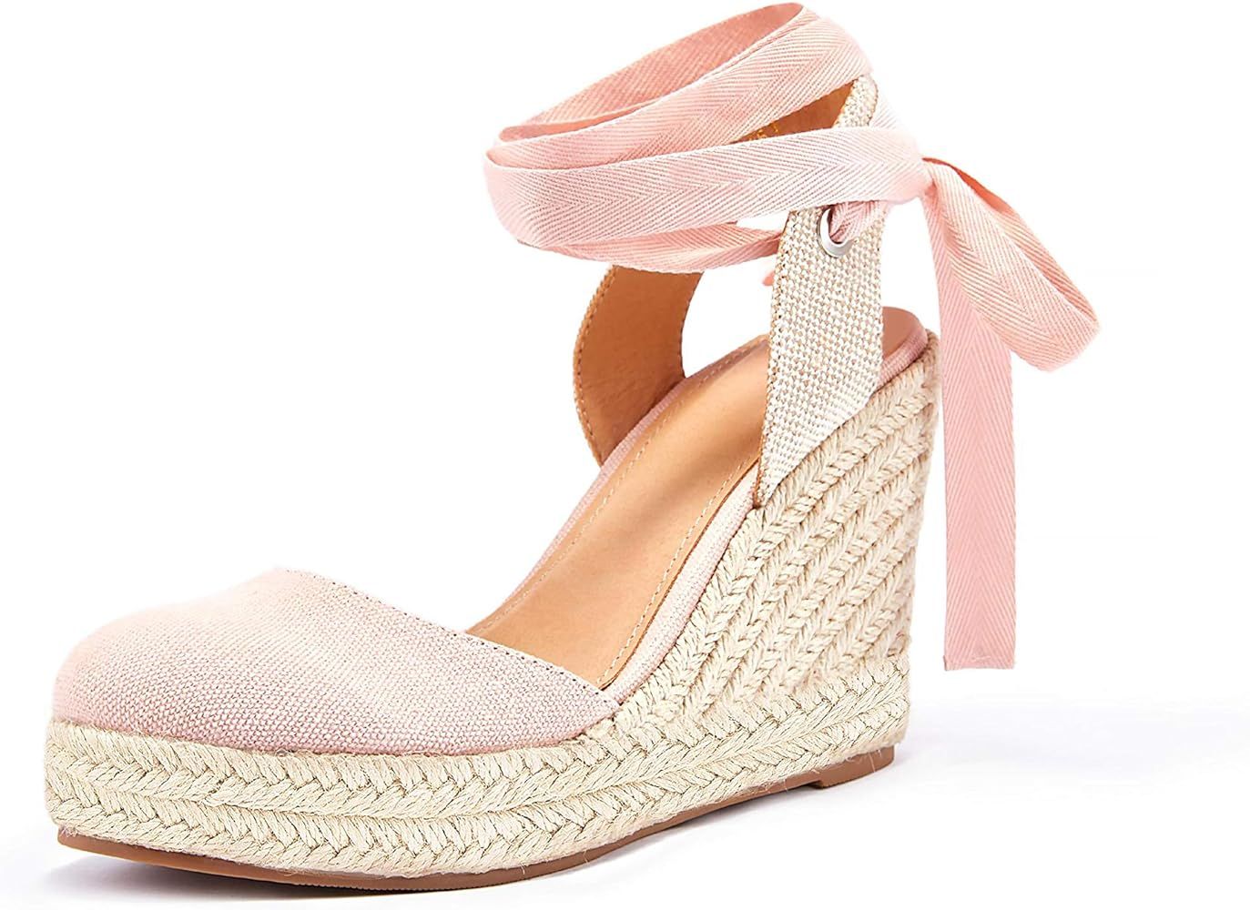 Nailyhome Womens' Espadrille Wedge Closed Toe Platform Lace Up Ankle Wrap Summer Sandals | Amazon (US)