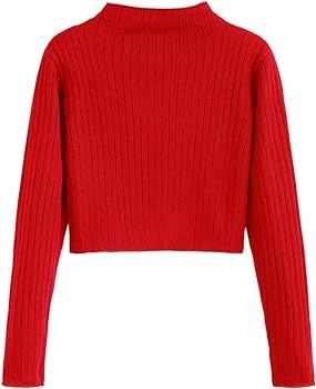 ZAFUL Women's Mock Neck Long Sleeve Ribbed Knit Pullover Crop Sweater | Amazon (US)