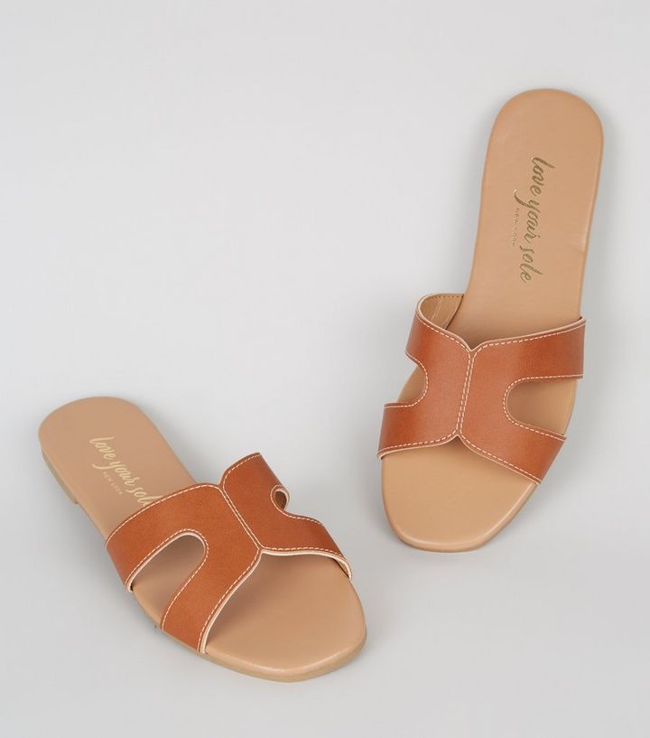 Tan Leather-Look Sliders
						
						Add to Saved Items
						Remove from Saved Items | New Look (UK)