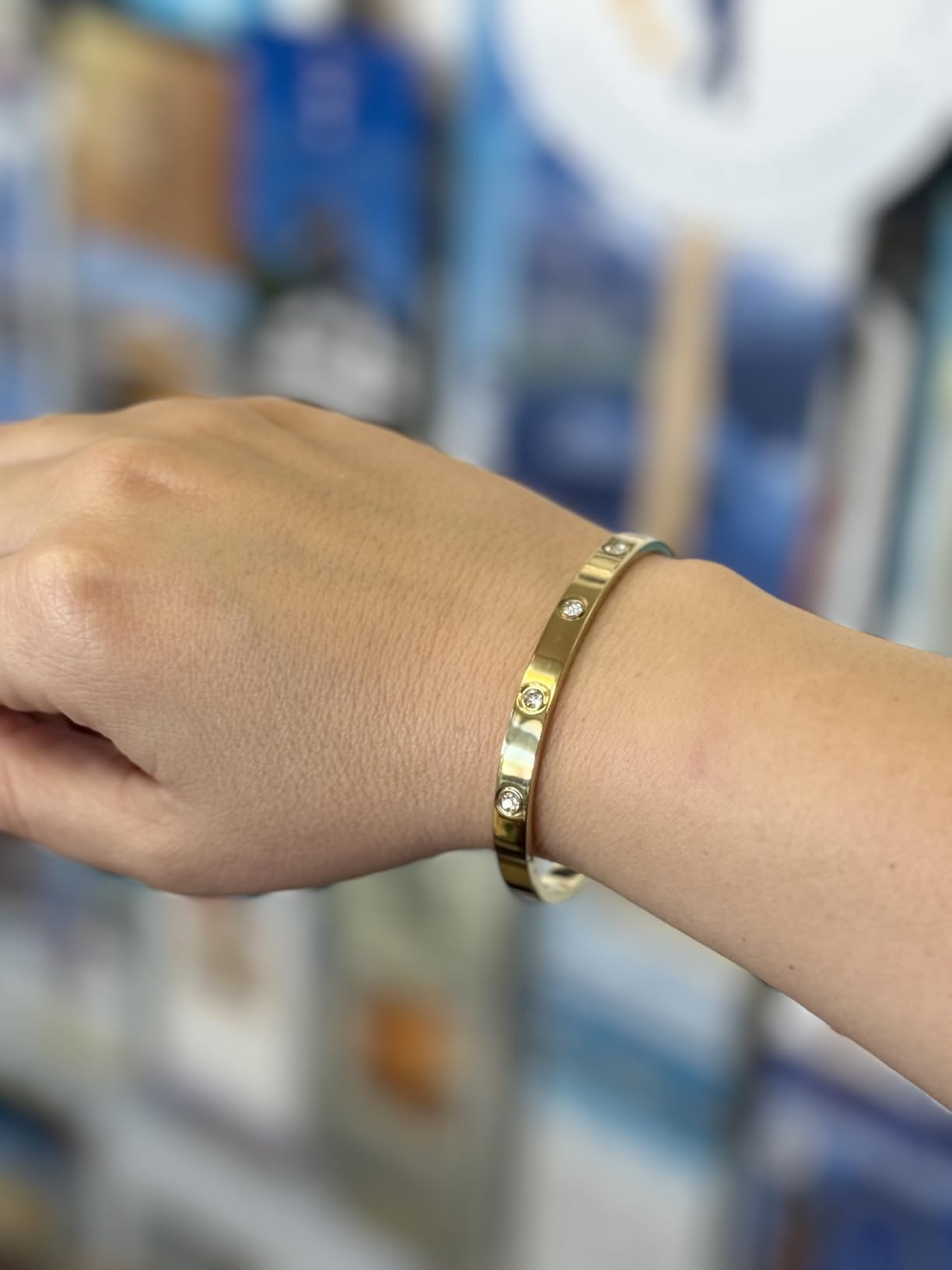 PAVOI 14K Gold Plated Love Bangle Bracelets for Women | Waterproof Stainless Steel Cubic Zirconia... | Amazon (US)