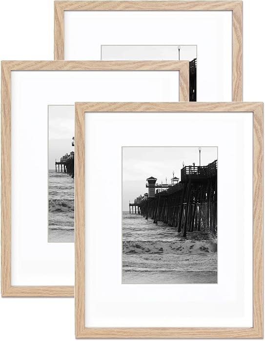 Light Oak Picture Frame11x14 mat to 8x10 set of 3, Modern Style Wood Composite frames 11x14 Poste... | Amazon (US)