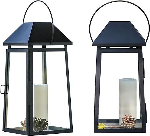 SunnyFence 2Pack Set 18" Tall Large Black Decorative Hanging Metal and Glass Candle Lanterns/Ligh... | Amazon (US)