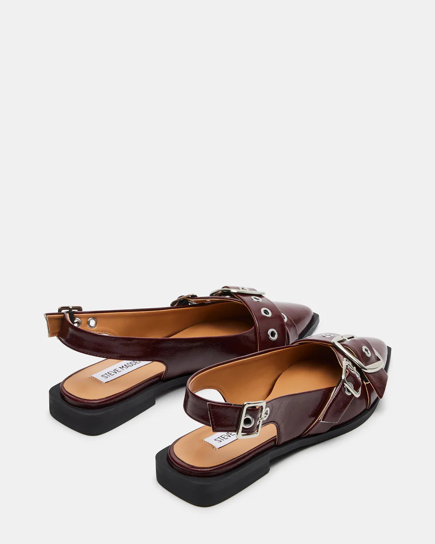 GUTZY Burgundy Patent Pointed Toe Slingback Flat | Women's Flats | Steve Madden (US)