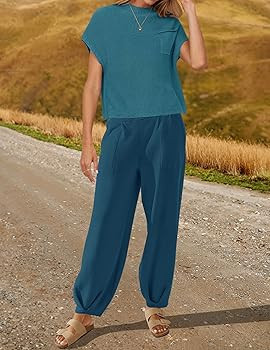 ZESICA Women's 2 Piece Outfits Sweater Set Short Sleeve Mock Neck Knit Pullover Top High Waist Pa... | Amazon (US)