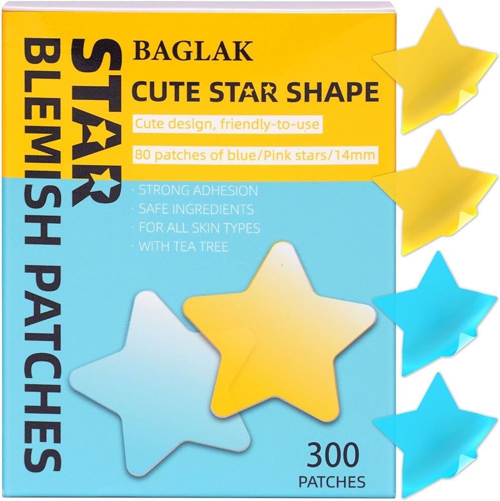 BAGLAK Star Shape Blemish Patch -300 Patches - Yellow & Blue, Hydrocolloid Spot Dots - Blemishes ... | Amazon (US)