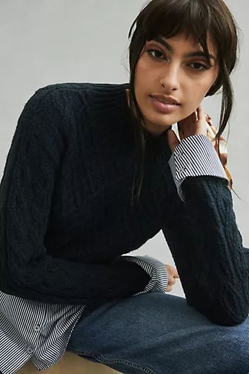 Maeve Cable-Knit Layered Sweater | Anthropologie (US)