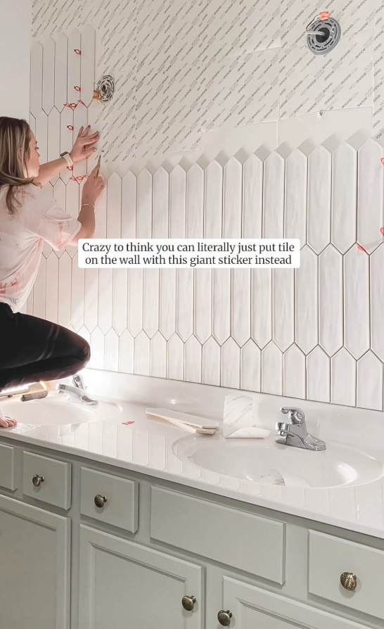 The ultimate tiling hack! ✨ This giant adhesive mat lets you stick tile directly to the wall with zero mess and zero wait time. 

 #LTKdayinmylife #LTKmorningroutine #LTKHome