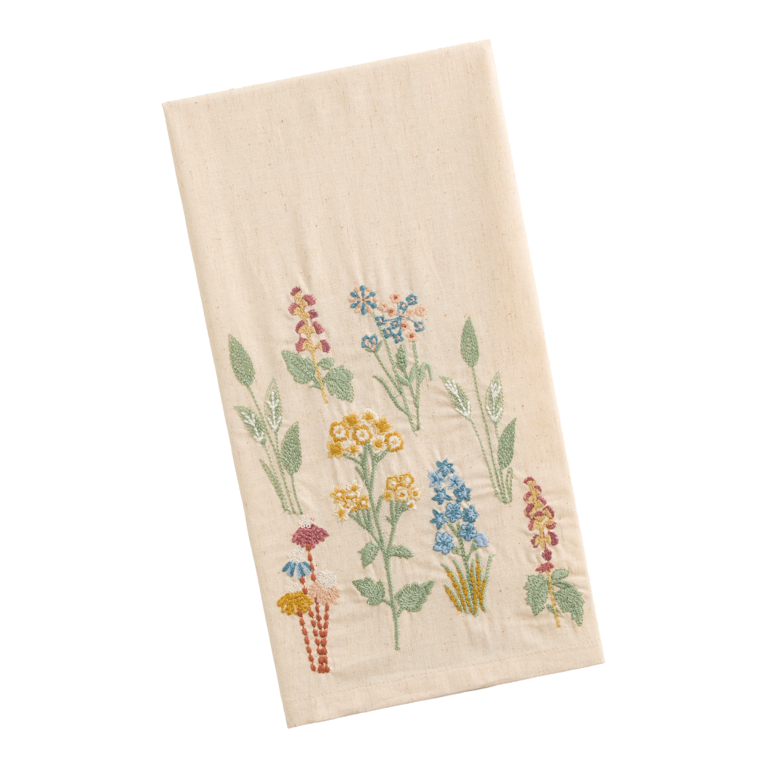 Natural Multicolor Embroidered Floral Kitchen Towel | World Market