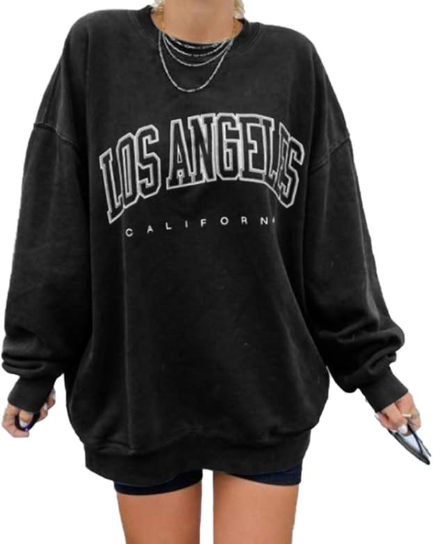 Women's Oversized Sweatshirt Los Angeles California Crewneck Long Sleeve Casual Loose Pullover Tops | Amazon (US)