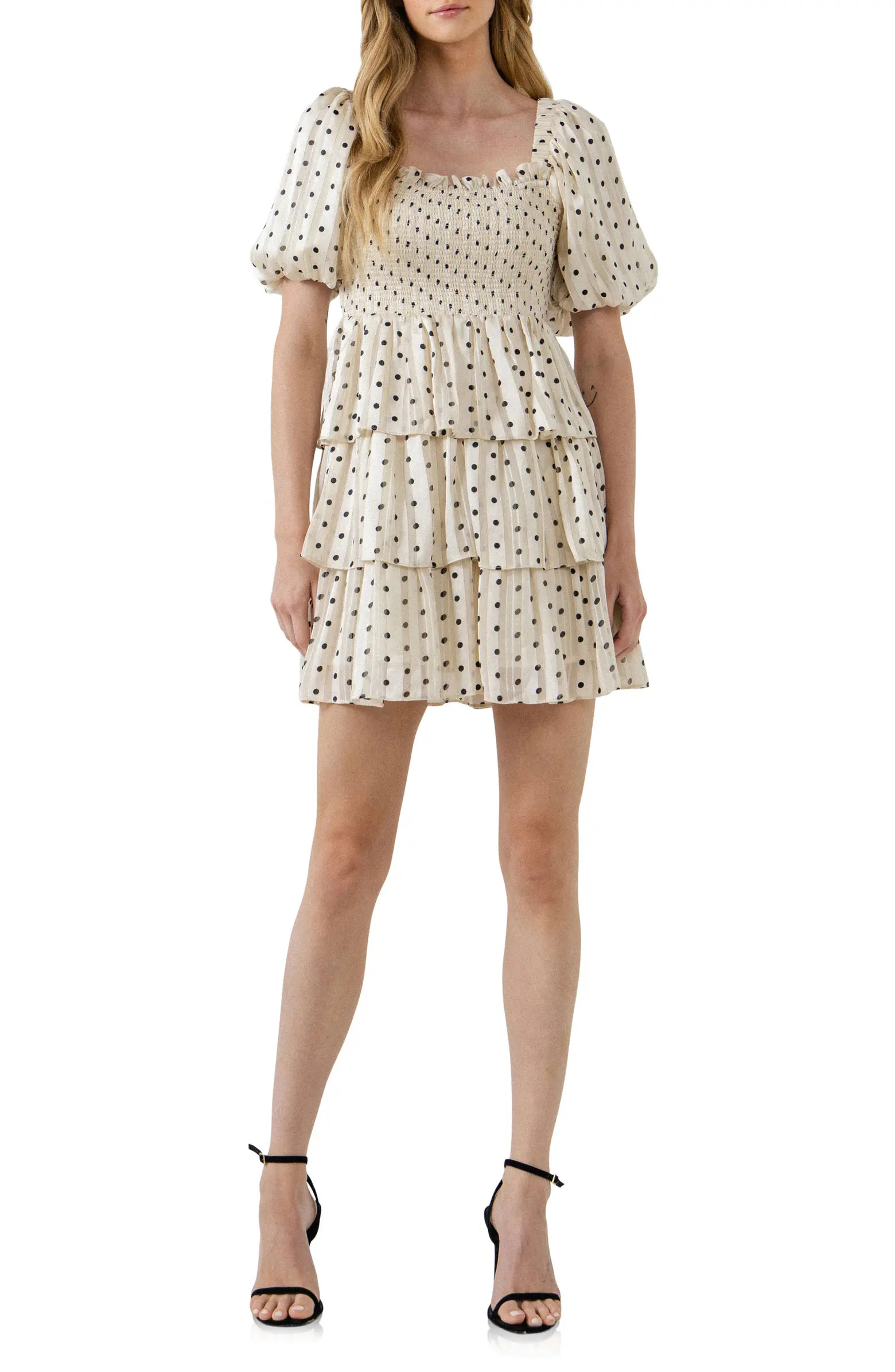 English Factory Polka Dot Multi Tiered Short Sleeve Dress | Nordstrom | Nordstrom