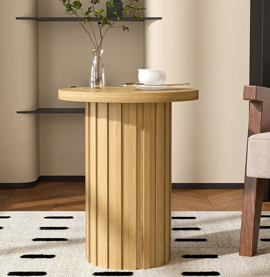 Farmhouse Pedestal End Table Round Side Table with Fluted Panel Rustic Drink Table for Small Spac... | Amazon (US)
