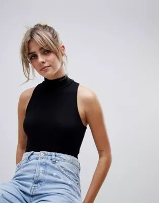 ASOS DESIGN sleeveless bodysuit with turtleneck in black | ASOS (Global)