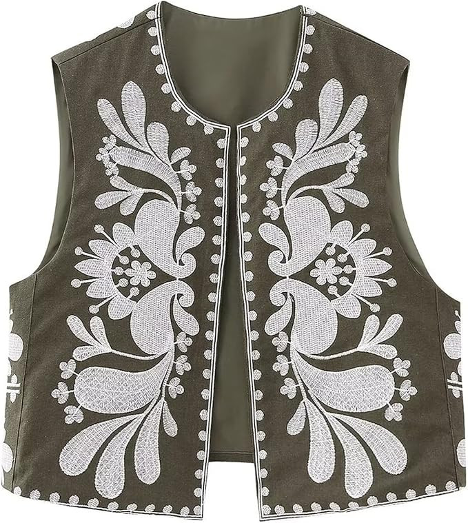 NUFIWI Women Vintage Embroidered Floral Vest Top Y2k Sleeveless Open Front Crop Vest Boho Floral ... | Amazon (US)