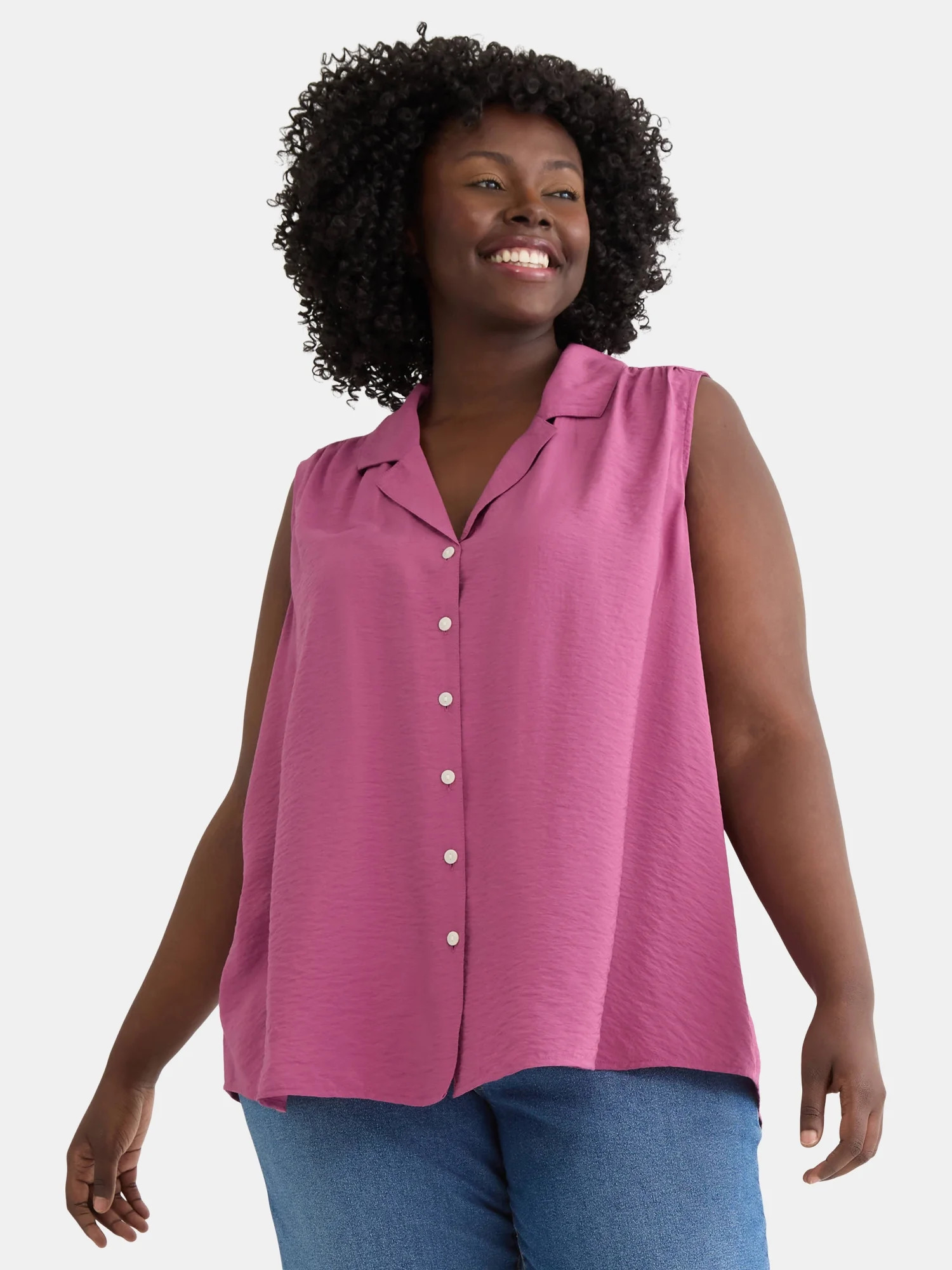 Terra & Sky Woven's Plus Size Sleeveless Camp Shirt | Walmart (US)