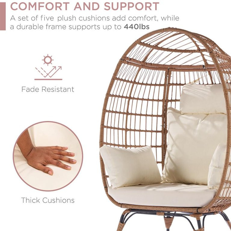 SEGMART Wicker Egg Chair, Oversized Indoor Outdoor Patio Lounger w/ 5 Cushions, 440lb Capacity, S... | Walmart (US)