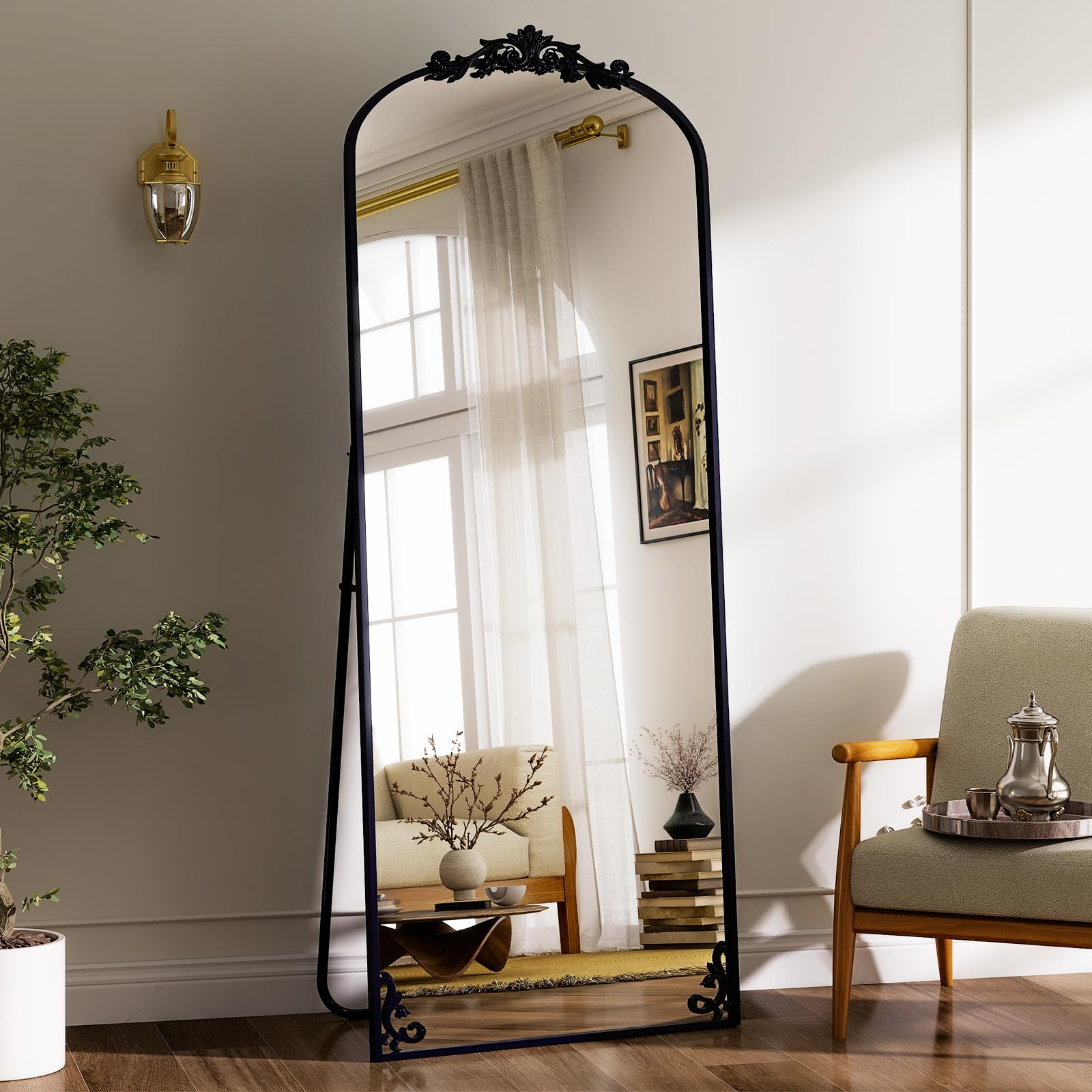 GLSLAND 56"x21"Vintage Full Length Mirror - Carved Arched Floor Mirror Baroque Full Body Mirrors ... | Amazon (US)