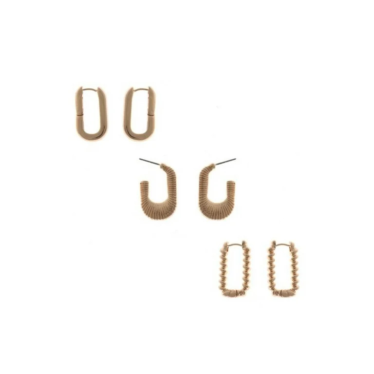 Time and Tru Gold Trio Textured Hoop Earrings (Women's) | Walmart (US)