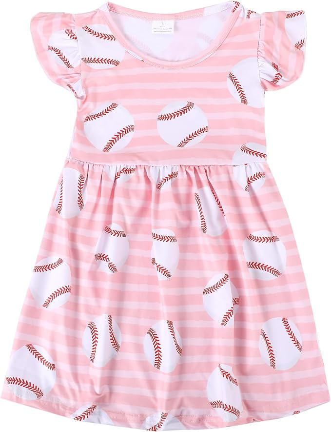 Valentine's Day Toddler Girls Dress Baseball Hearts Print Dresses Flutter Sleeve 2-8Y | Amazon (US)