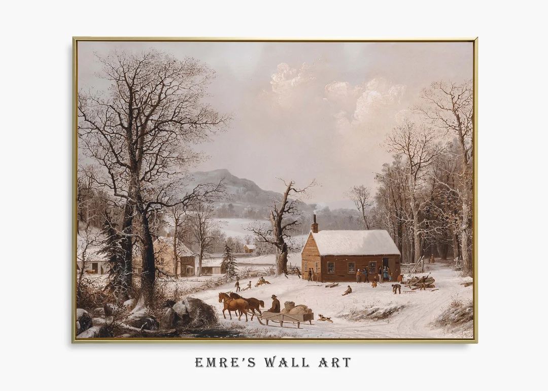 Winter Landscape Painting Vintage Country Farmhouse Winter - Etsy | Etsy (US)