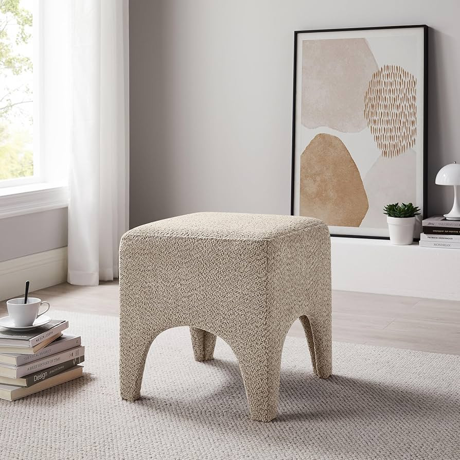 17" Boucle Modern Square Foot Stool Ottoman, Vanity Stool for Makeup, Rectangle Foot Rest for Cou... | Amazon (US)