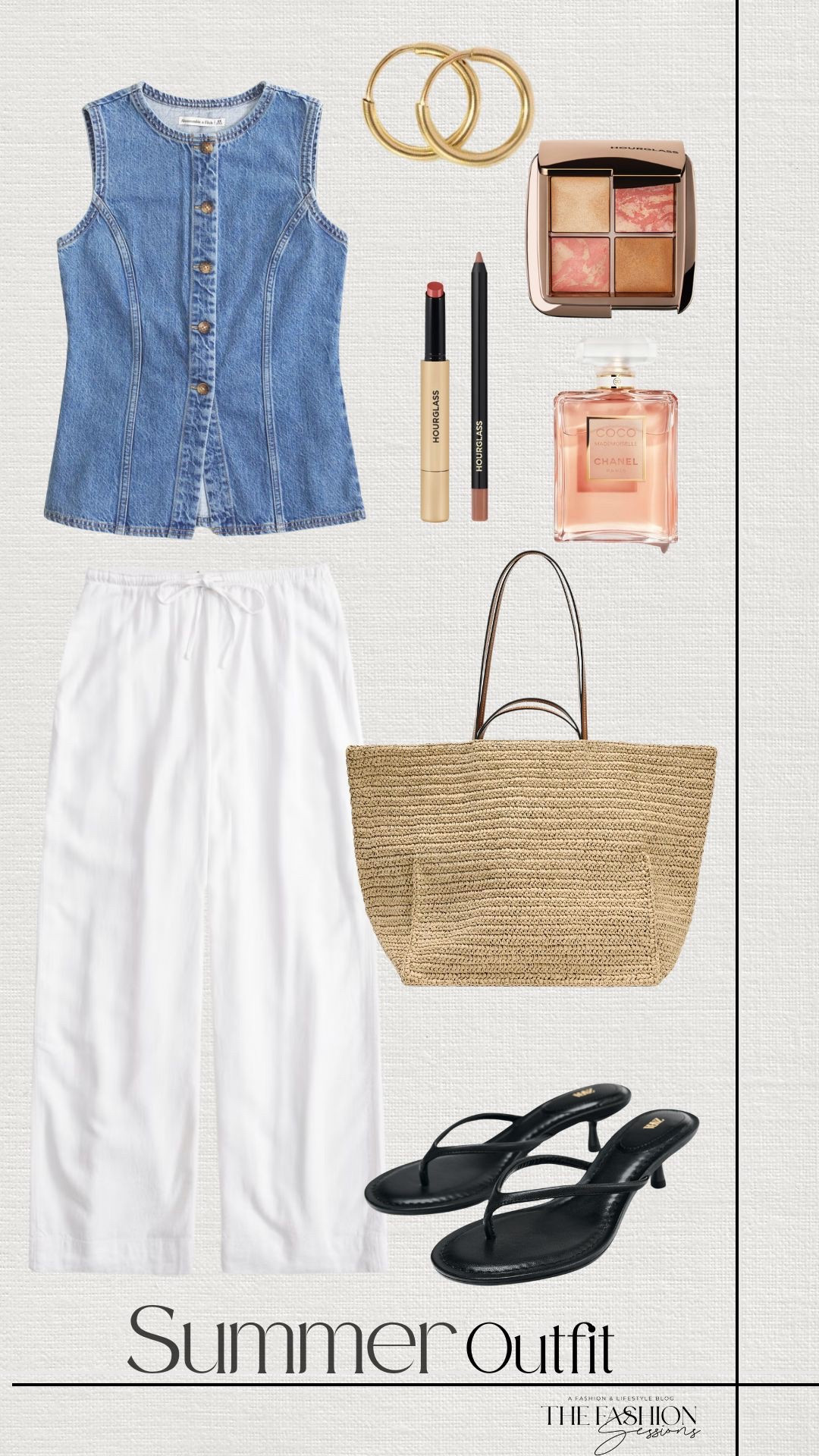 Summer Outfit | Denim Vest | White Linen Pants | Kitten Heel Sandal | Woven Tote Bag | 

#LTKSummerEdit #LTKShoeCrush #LTKSeasonal