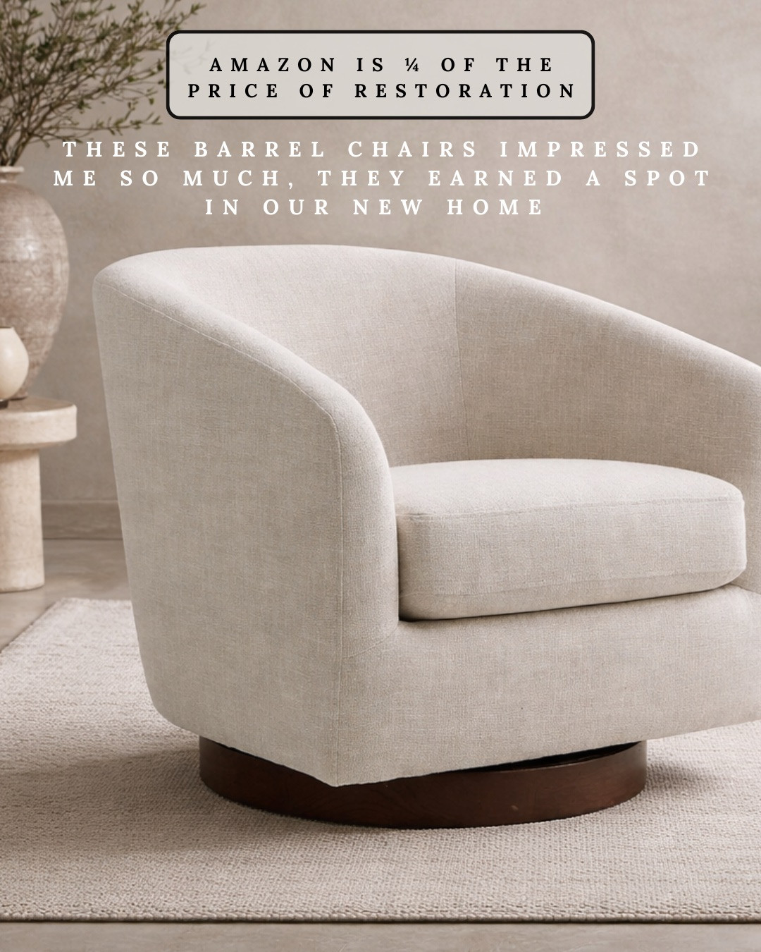 MODERN BARREL ACCENT CHAIR — DESIGNER LOOK FOR LESS! These chairs completely exceeded my expectations. The curved barrel shape, tailored upholstery, and solid base give them that high-end, Restoration-style look without the price tag. They’re comfortable, substantial, and polished enough to anchor a living room or bedroom seating area. Loved them so much, they earned a permanent spot in our new home.

#Amazon #TheHillaryStyle #DesignerLookForLess #BarrelChair #AccentChair #ModernOrganicDecor #NeutralHome #LivingRoomInspo #AffordableLuxury 

 #LTKU #LTKOver40 #LTKHome