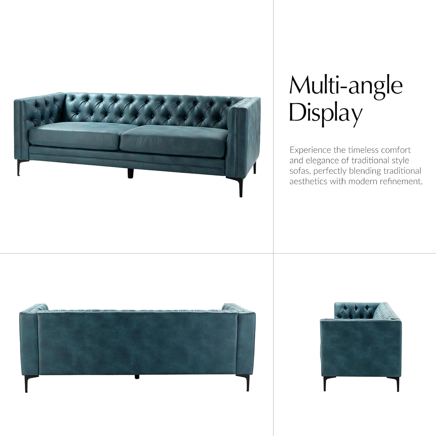 HULALA HOME 84" W Faux Leather Sofa, Mid Century Modern Couch with Metal Legs and Button Tufted, ... | Amazon (US)