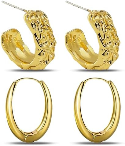 Small Chunky Thick Hoop Earrings for Women 14K Gold Plated Hypoallergenic Lightweight Huggie Earr... | Amazon (US)
