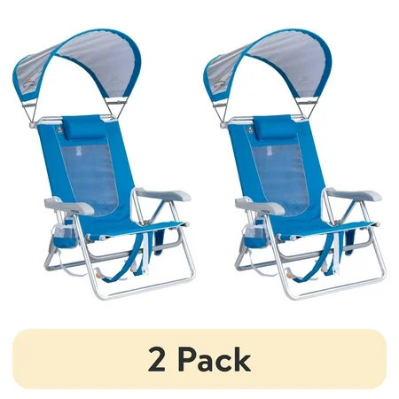 (2 pack) GCI Outdoor SunShade Backpack Beach Chair Reclining Low Profile Seat with Canopy, Saybrook Blue | Walmart (US)