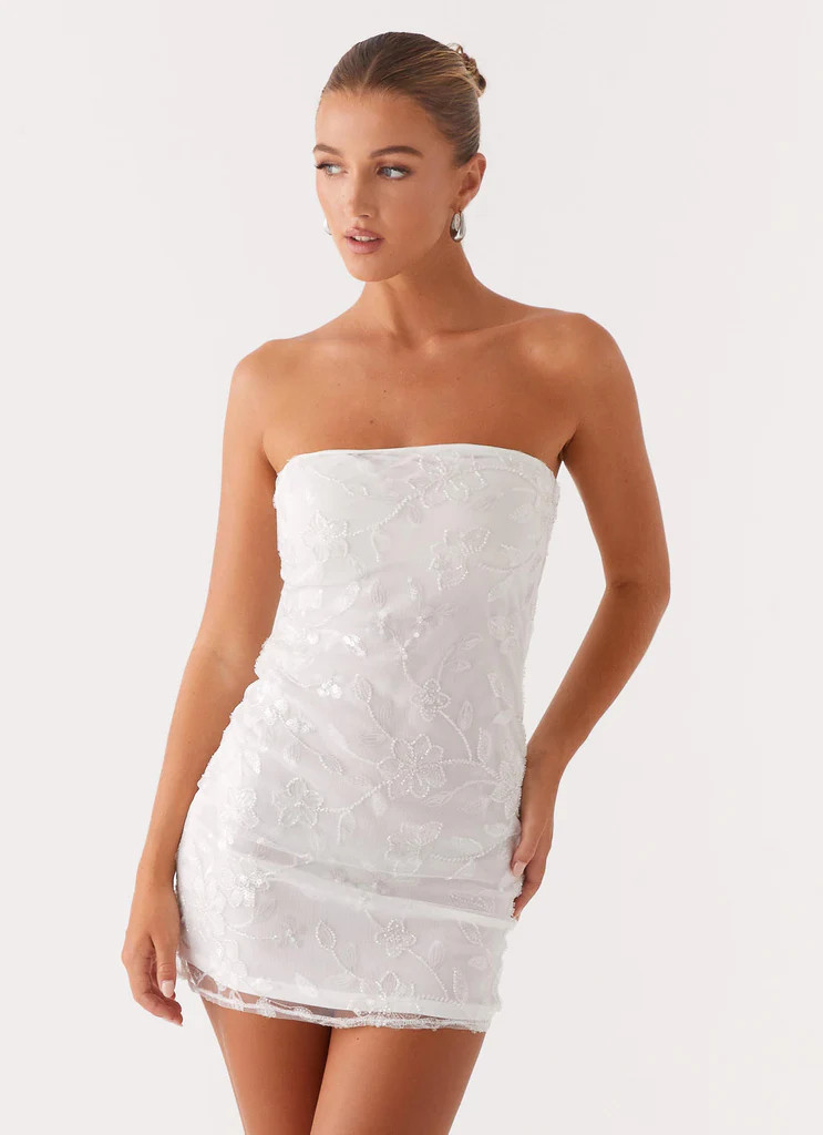 Moorey Beaded Mini Dress - White Silver | Peppermayo (Global)