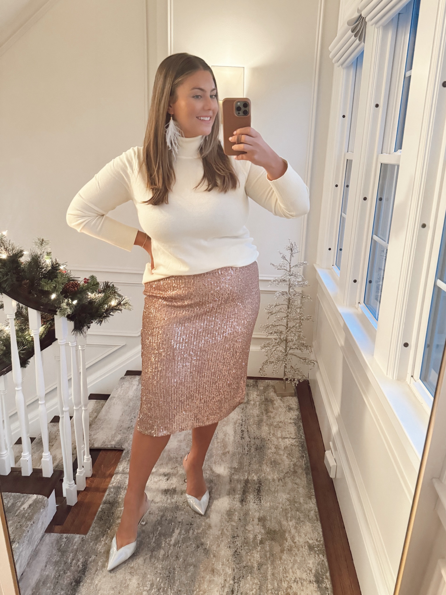 Holiday outfit inspo! Pairing a sequin skirt with a fitted turtleneck. Wearing size XL in both. #WalmartPartner #walmartfashion @walmartfashion 

#LTKparties #LTKHoliday #LTKmidsize