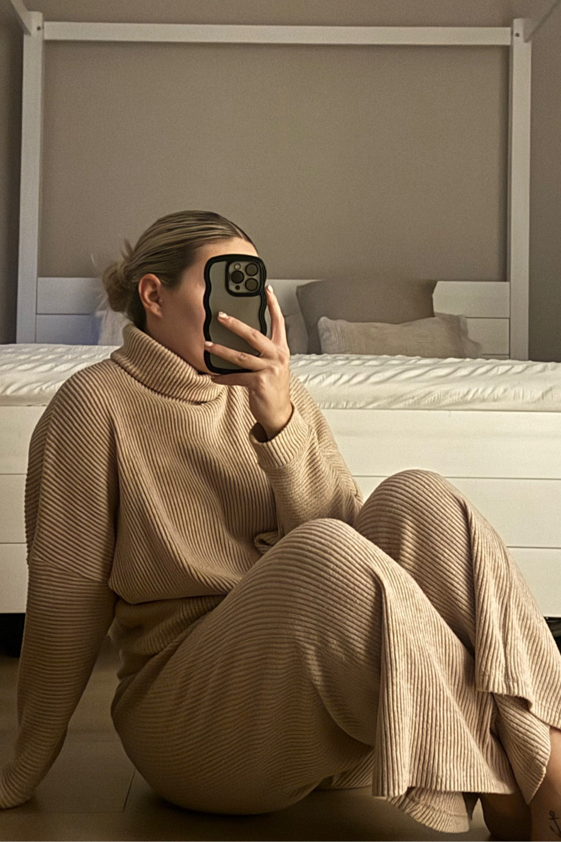 Comfy cosy ribbed oatmeal turtle neck oversized jumper and wide leg trousers set. 

Loungewear, pyjamas, casuall

#LTKuk #LTKeurope #LTKautumn