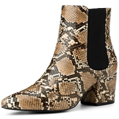 BLISSFUL STEP Snake Print Boots Pointed Toe Chunky Heels Ankle Booties for Women 8.5 Brown | Target